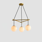Miira Alabaster Chandelier 3 heads ∅ 21.6″ x H 59″/ Dia 55cm x H 150cm / Brass & White Alabaster Chandelier