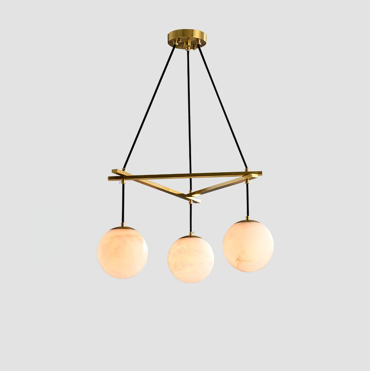 Miira Alabaster Chandelier 3 heads ∅ 21.6″ x H 59″/ Dia 55cm x H 150cm / Brass & White Alabaster Chandelier
