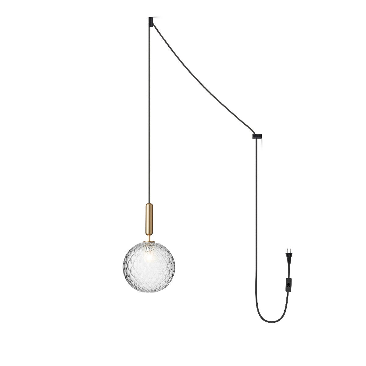 Elysian Glow Pendant Swag Light 1 head ∅ 5.9″ x H 13.8″ / Dia 15cm x H 35cm / Brass & Clear glass / US Plug Pendant