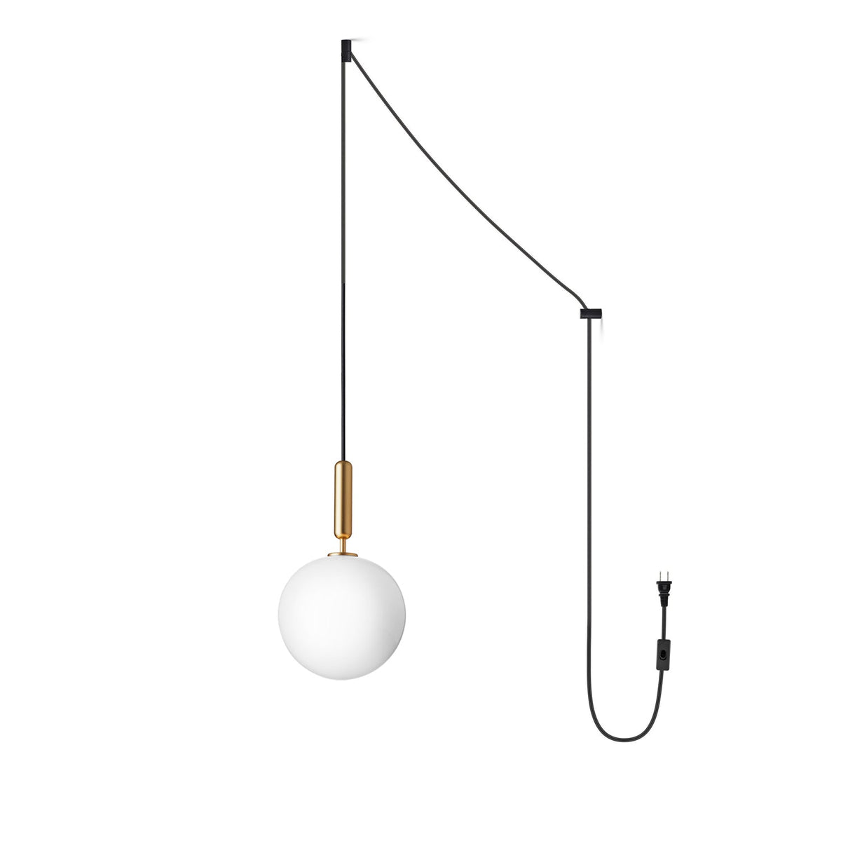 Elysian Glow Pendant Swag Light 1 head ∅ 5.9″ x H 13.8″ / Dia 15cm x H 35cm / Brass & White glass / US Plug Pendant