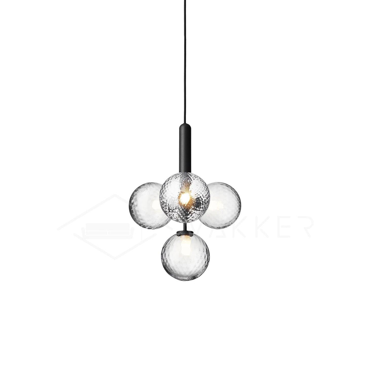 Scandiluxe Pendant Lamp 4 heads: ? 13.8″ x H 16.9″ / Black / Clear Pendant light