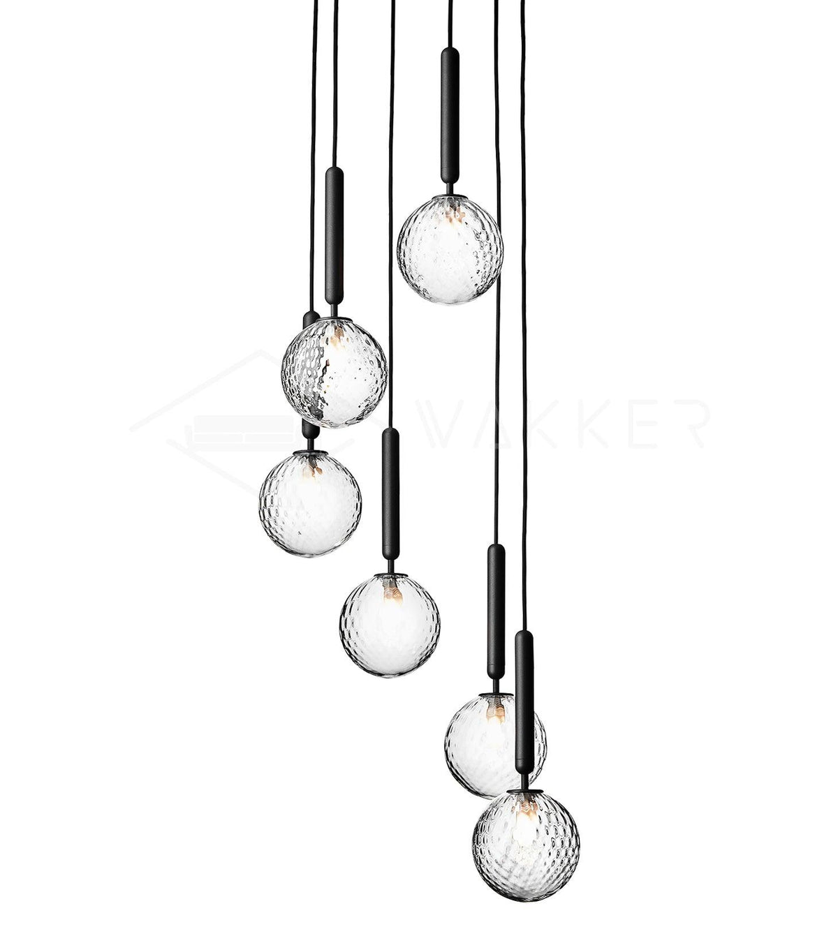 Scandiluxe Pendant Lamp 6 heads: ? 11.8″ x H 59″ / Black / Clear Pendant light