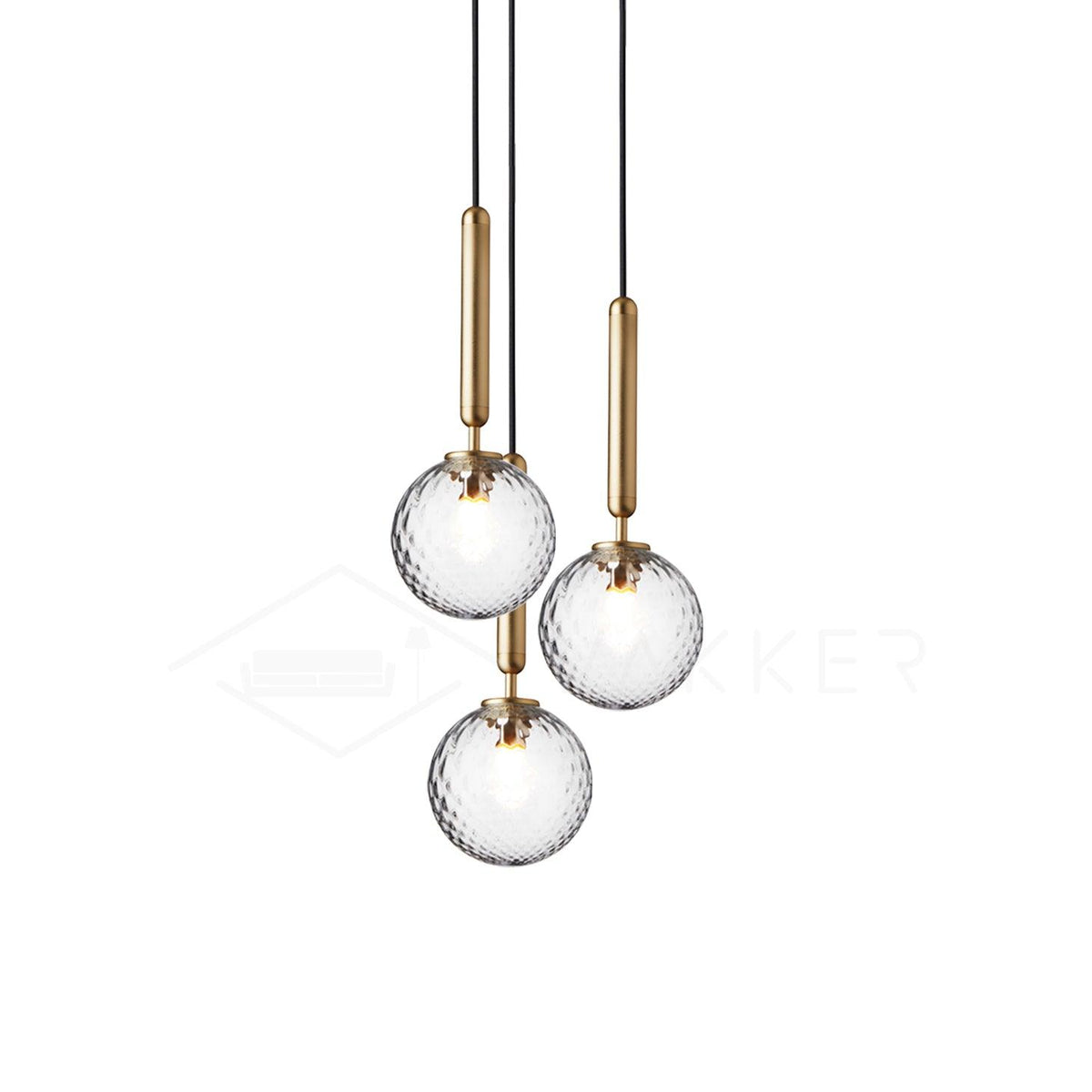 Scandiluxe Pendant Lamp 3 heads: ? 7.9″ x H 59″ / Gold / Clear Pendant light