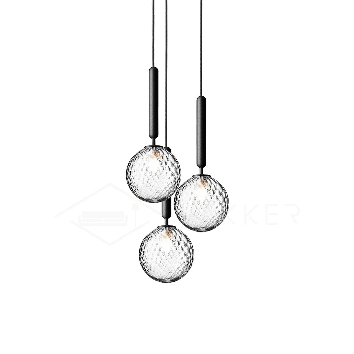 Scandiluxe Pendant Lamp 3 heads: ? 7.9″ x H 59″ / Black / Clear Pendant light