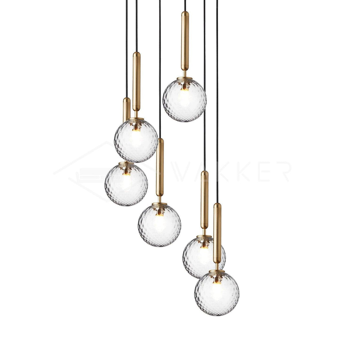 Scandiluxe Pendant Lamp 6 heads: ? 11.8″ x H 59″ / Gold / Clear Pendant light
