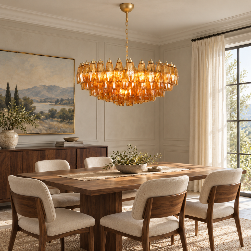 Murano Rhombus Amber Glass Chandelier