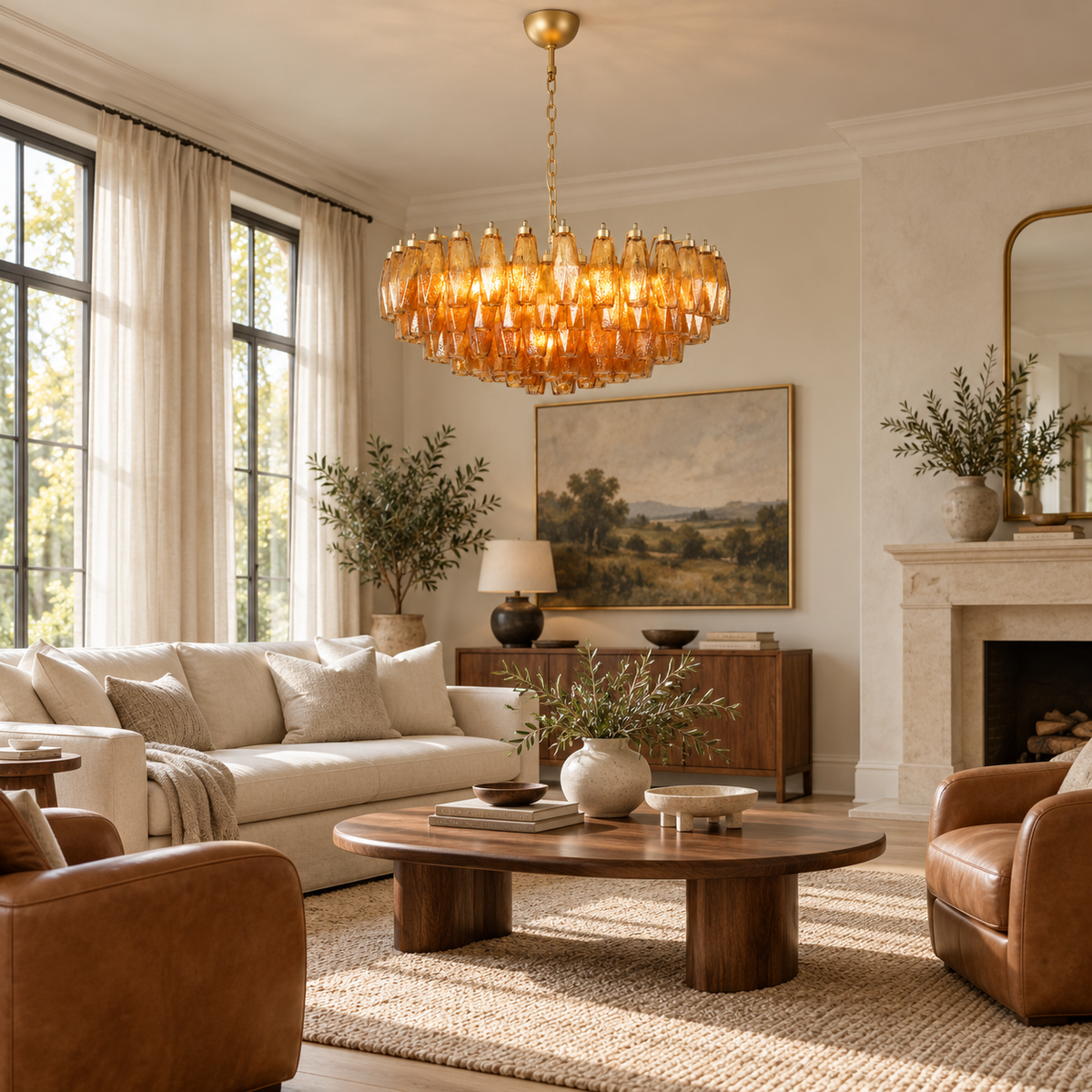 Murano Rhombus Amber Glass Chandelier
