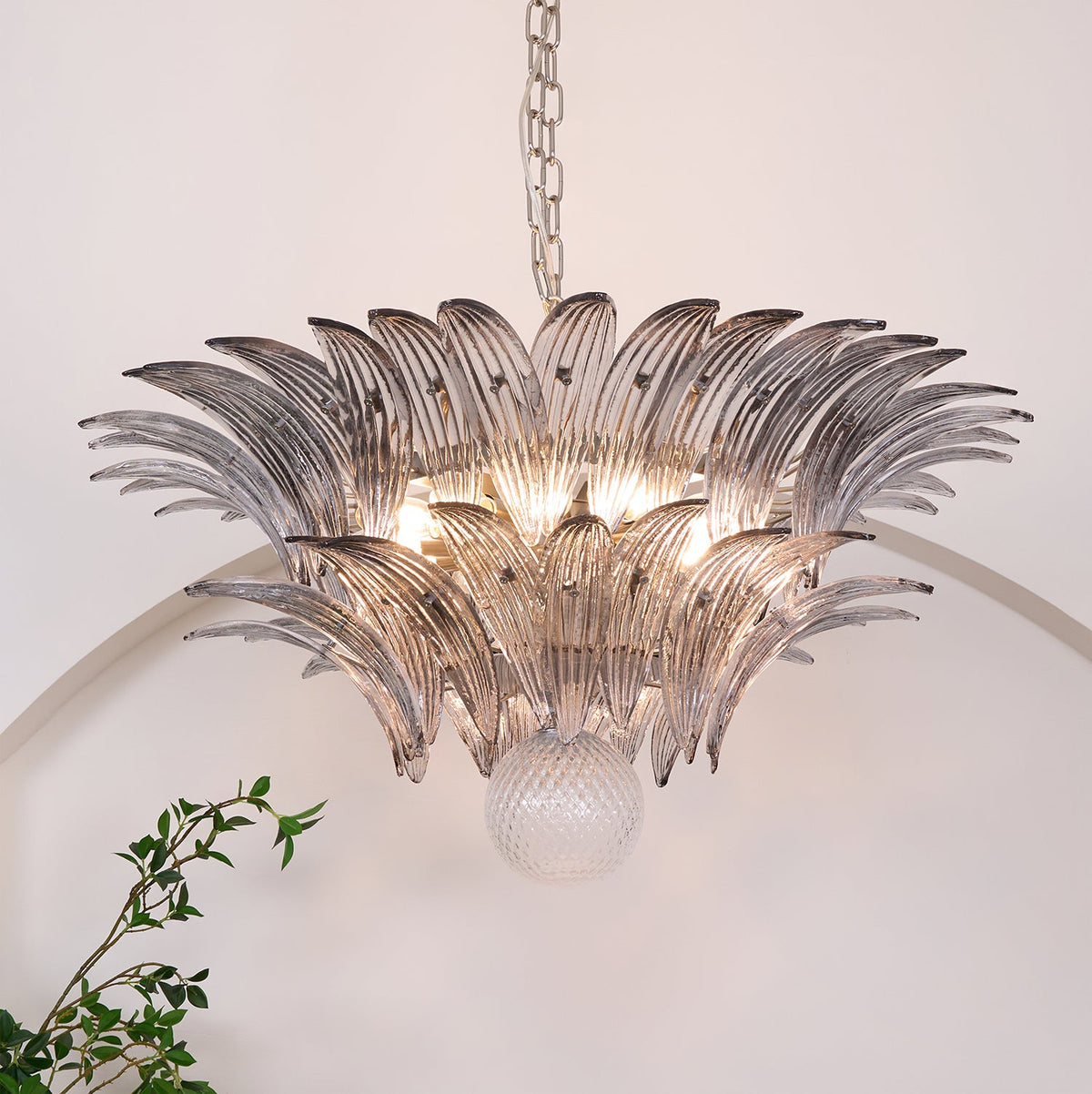 Glass Palmette Transparent Chandelier