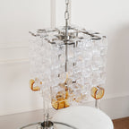 Murano Poliarte Interlocking Chandelier ∅ 12.6″ x H 16.1″ / Clear & Amber & Chrome Chandelier