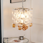 Murano Poliarte Interlocking Chandelier ∅ 12.6″ x H 16.1″ / Clear & Amber & Chrome Chandelier
