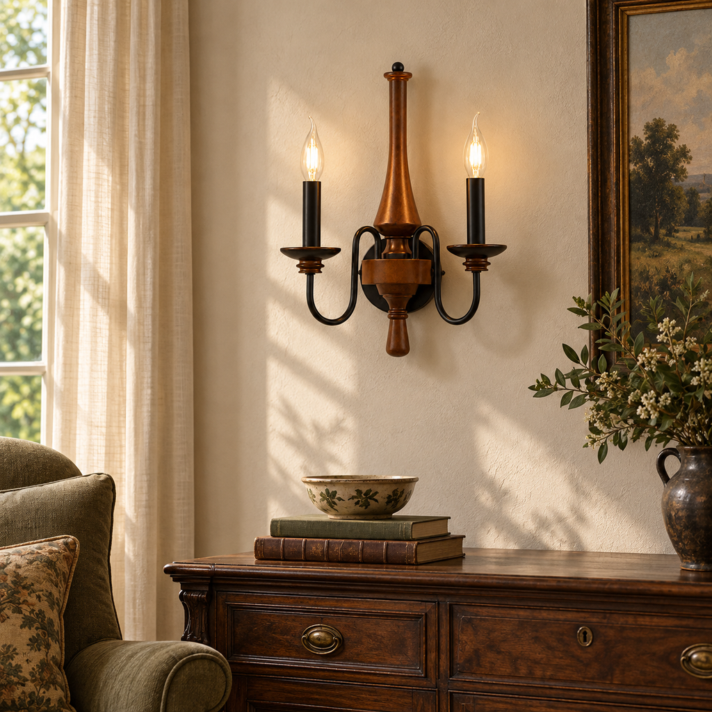 Newel Turned Wood Candle Sconce