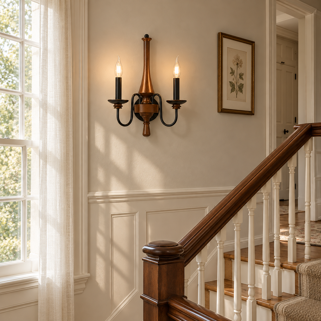 Newel Turned Wood Candle Sconce