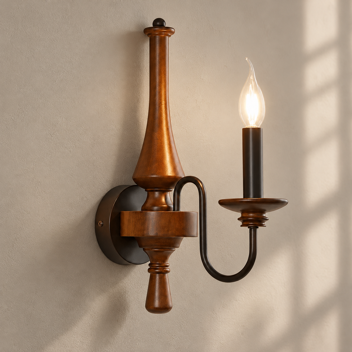 Newel Turned Wood Candle Sconce