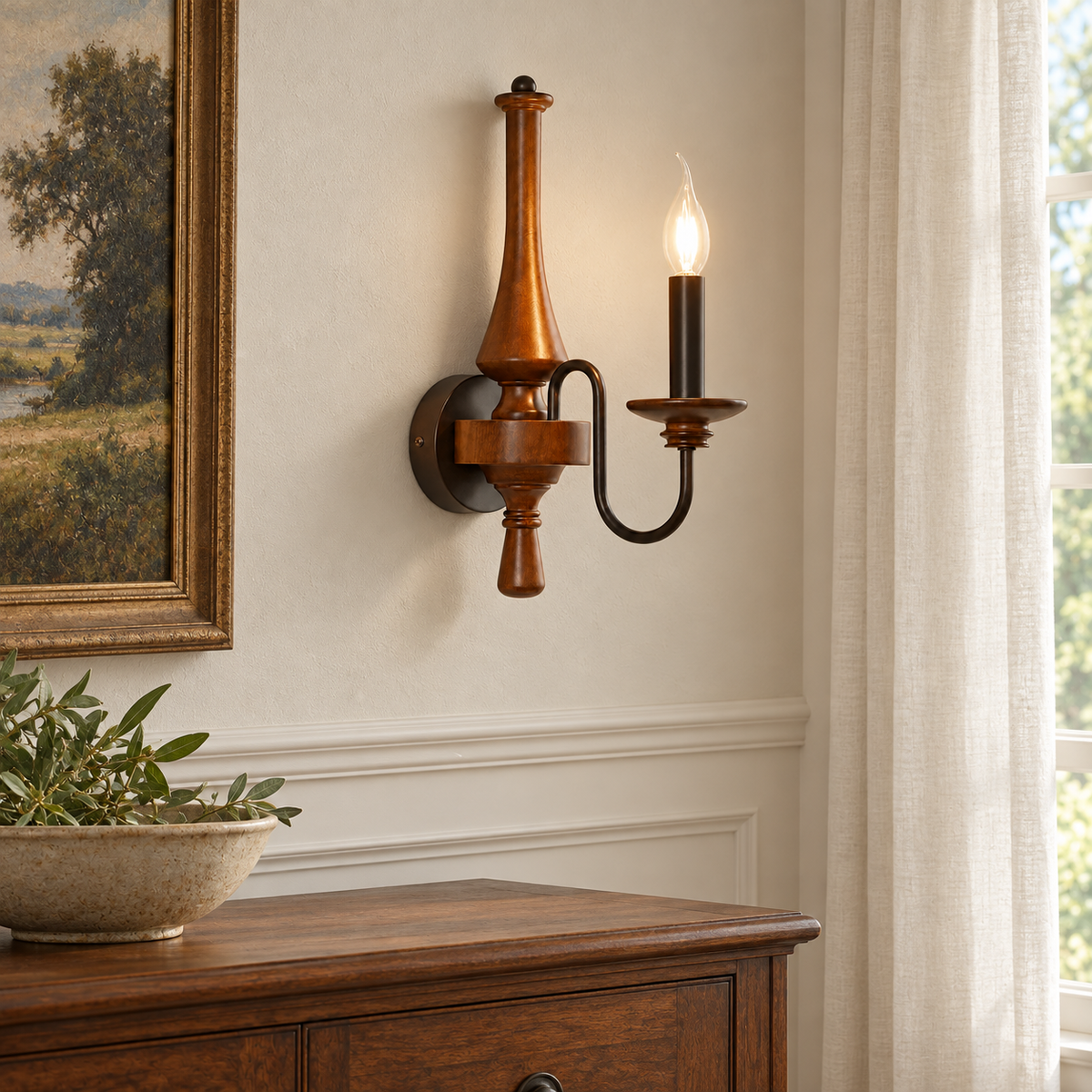 Newel Turned Wood Candle Sconce