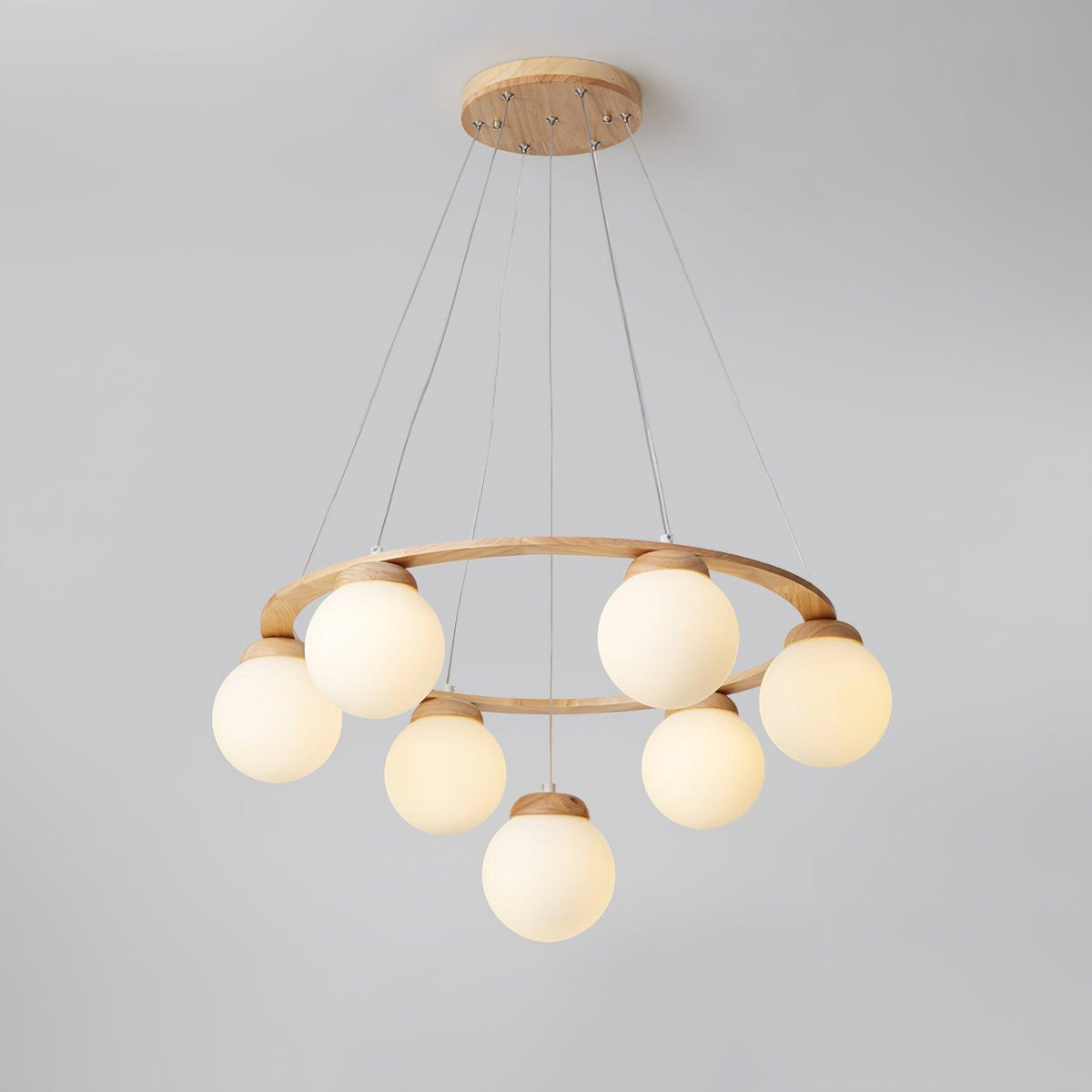 Miira Wood Chandelier 7 heads ∅ 27.5″ x H 59″ / Dia 70cm x H 150cm / Wood Color & White Chandelier