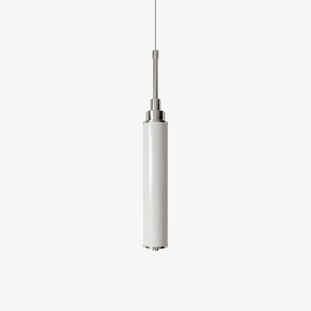 One Light Pendant Light ∅ 2″ x H 15.7″ / Dia 5 cm x H 40 cm / Chrome & White / Warm Light Pendant light