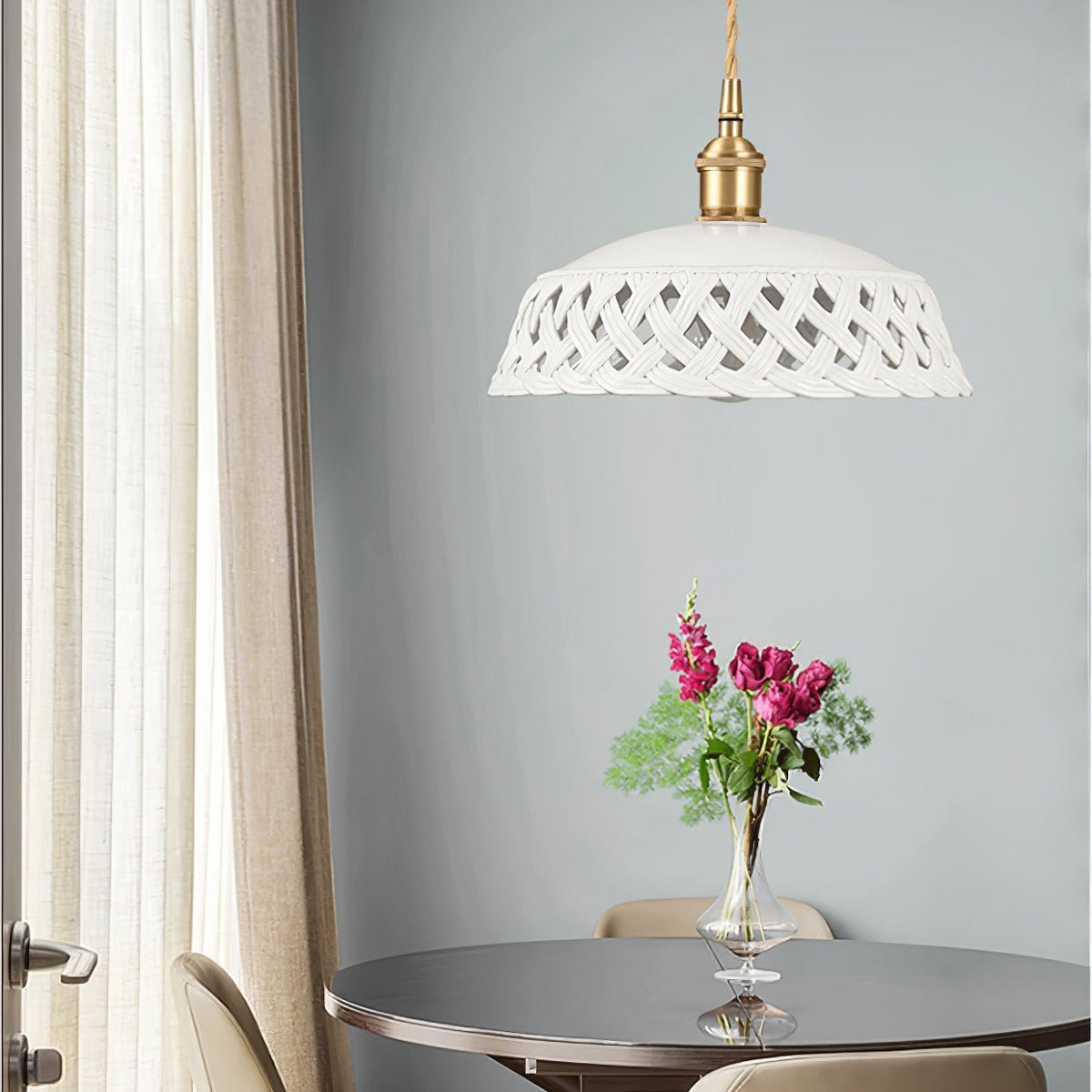 Openwork Ceramic Pendant Swag Light