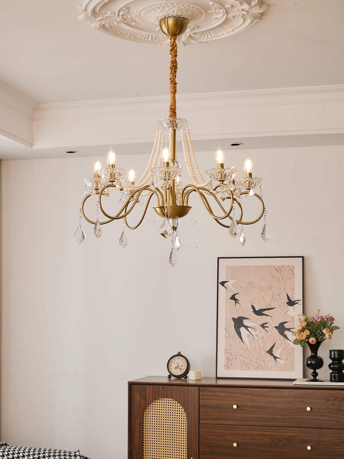 Opulent Pearl Crystal Chandelier