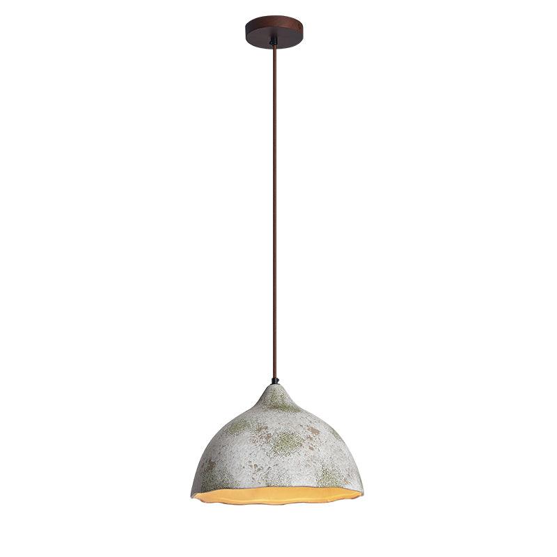 Pear Shape Ceramic Pendant Light ∅ 11.8″ x H 7.9″ / Dia 30cm x H 20cm / Grey ceramic & Dark wood Pendant light