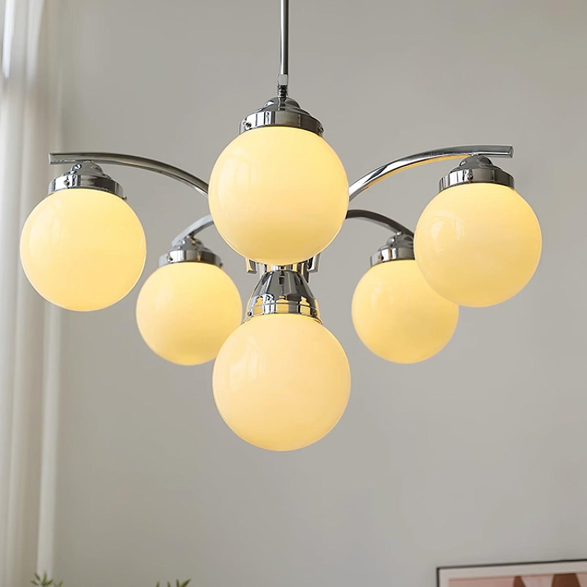 Pink Salamanca Chandelier 6 Heads ? 29.5″ x H 17.7″ / Dia 75cm x H 45cm / Chrome & Beige Chandelier