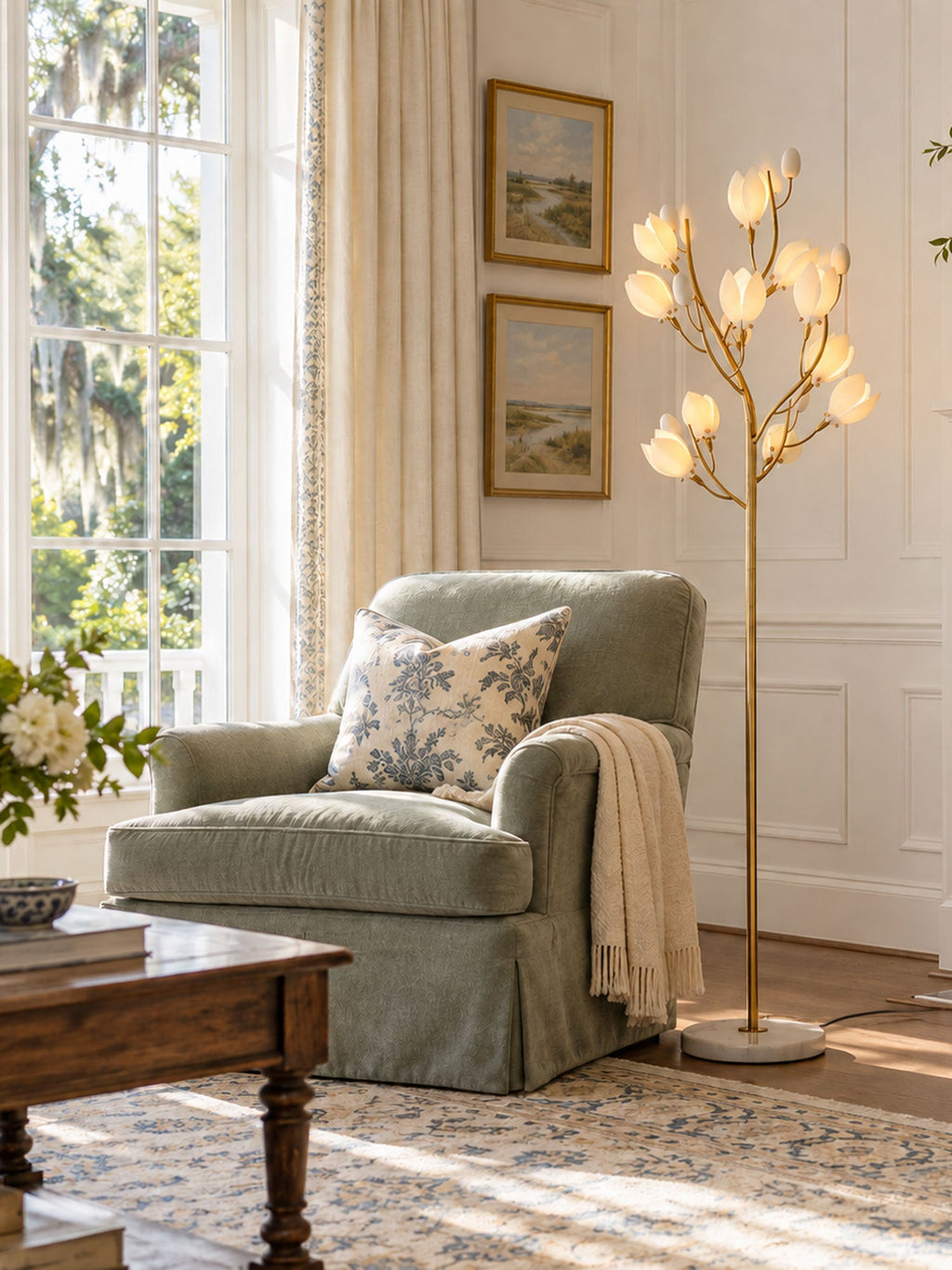 Porcelain Magnolia Floor Lamp
