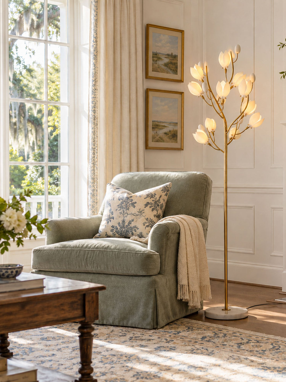 Porcelain Magnolia Floor Lamp