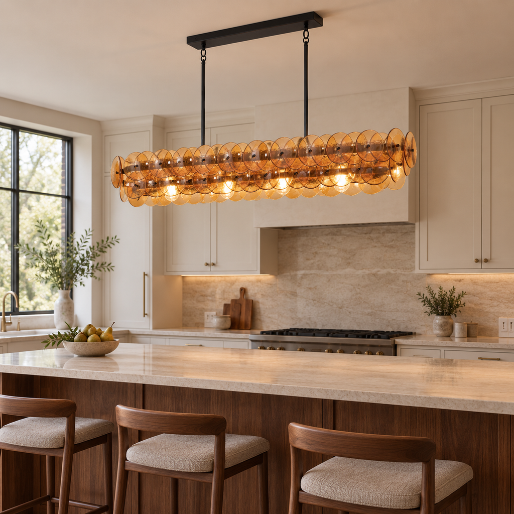Pressed Glass Disc Linear Chandelier