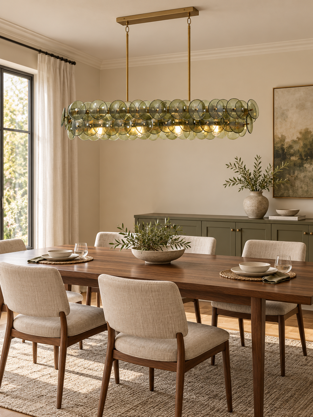Pressed Glass Disc Linear Chandelier