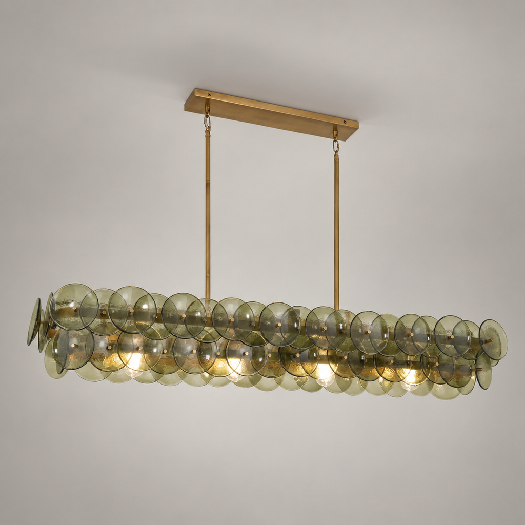 Pressed Glass Disc Linear Chandelier