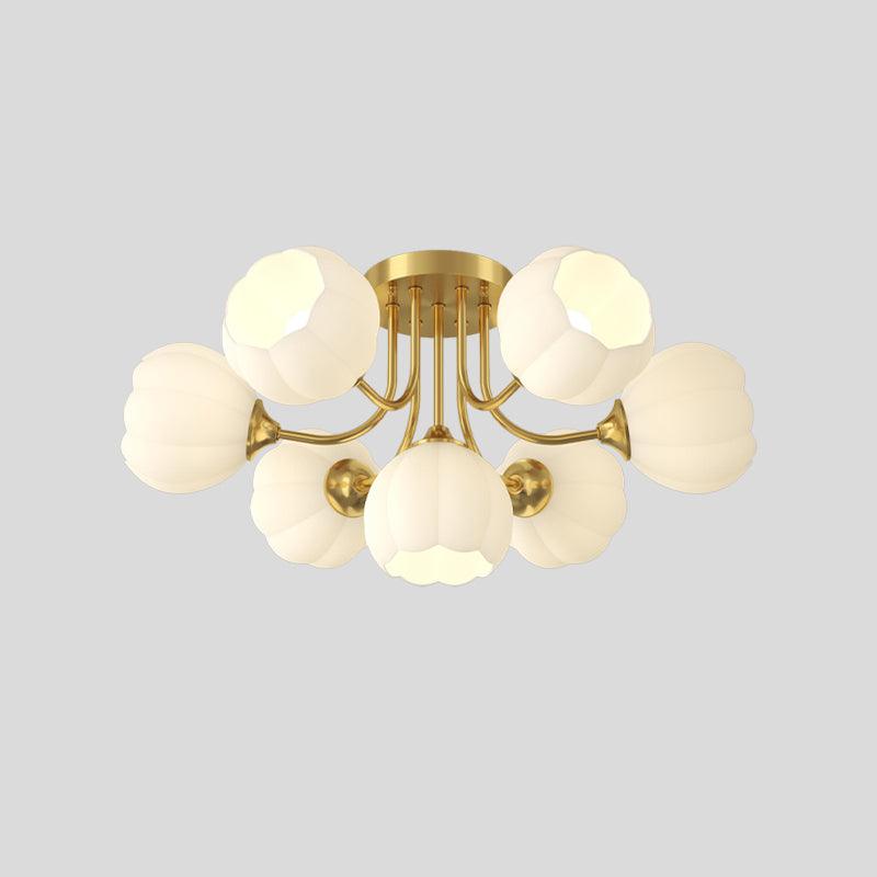 Pumpkin Brass Ceiling Lamp 7 heads ∅ 24″ x H 11.8″ / Dia 61cm x H 30cm / Brass & White Ceiling lamp