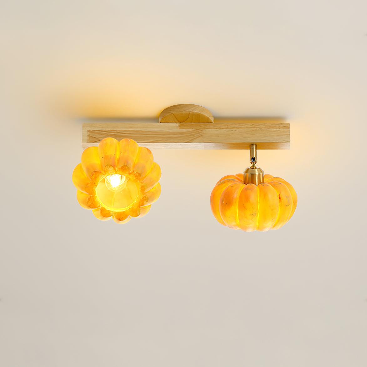Pumpkin Multi Head Ceiling Lamp 2 Heads Size: ∅ 17.7″ x H 8.7″ / Dia 45cm x H 22cm / Yellow + Wood color Ceiling lamp