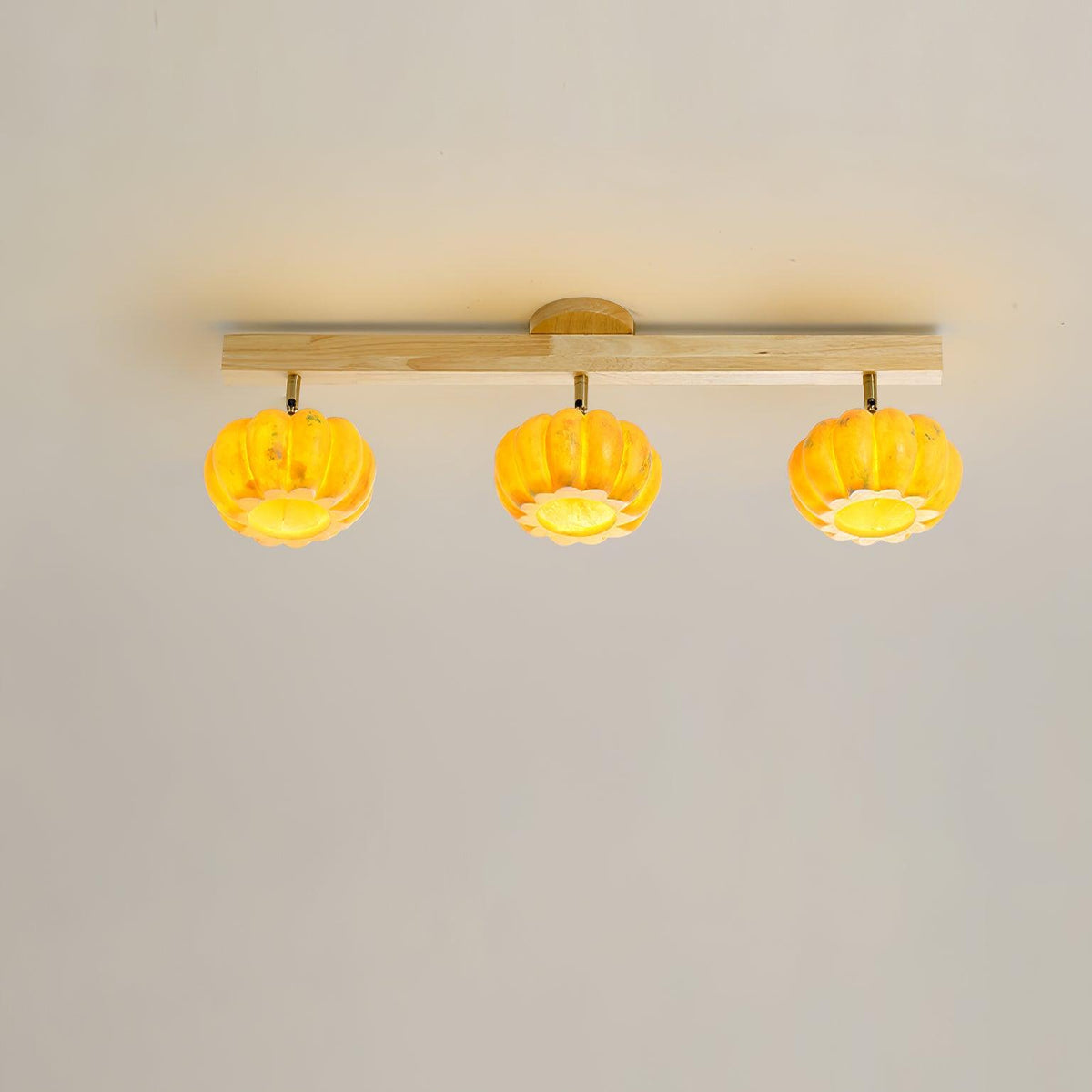 Pumpkin Multi Head Ceiling Lamp 3 Heads Size: ∅ 31.5″ x H 8.7″ / Dia 80cm x H 22cm / Yellow + Wood color Ceiling lamp