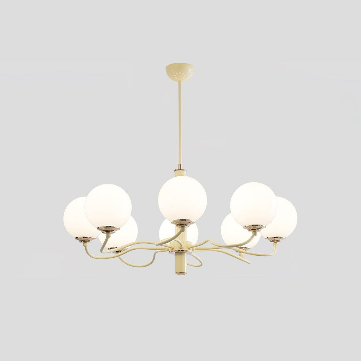 Radiant Globe Chandelier 8 heads ∅ 31.1″ x H 15″ / Dia 79cm x H 38cm / Creamy yellow & White Chandelier