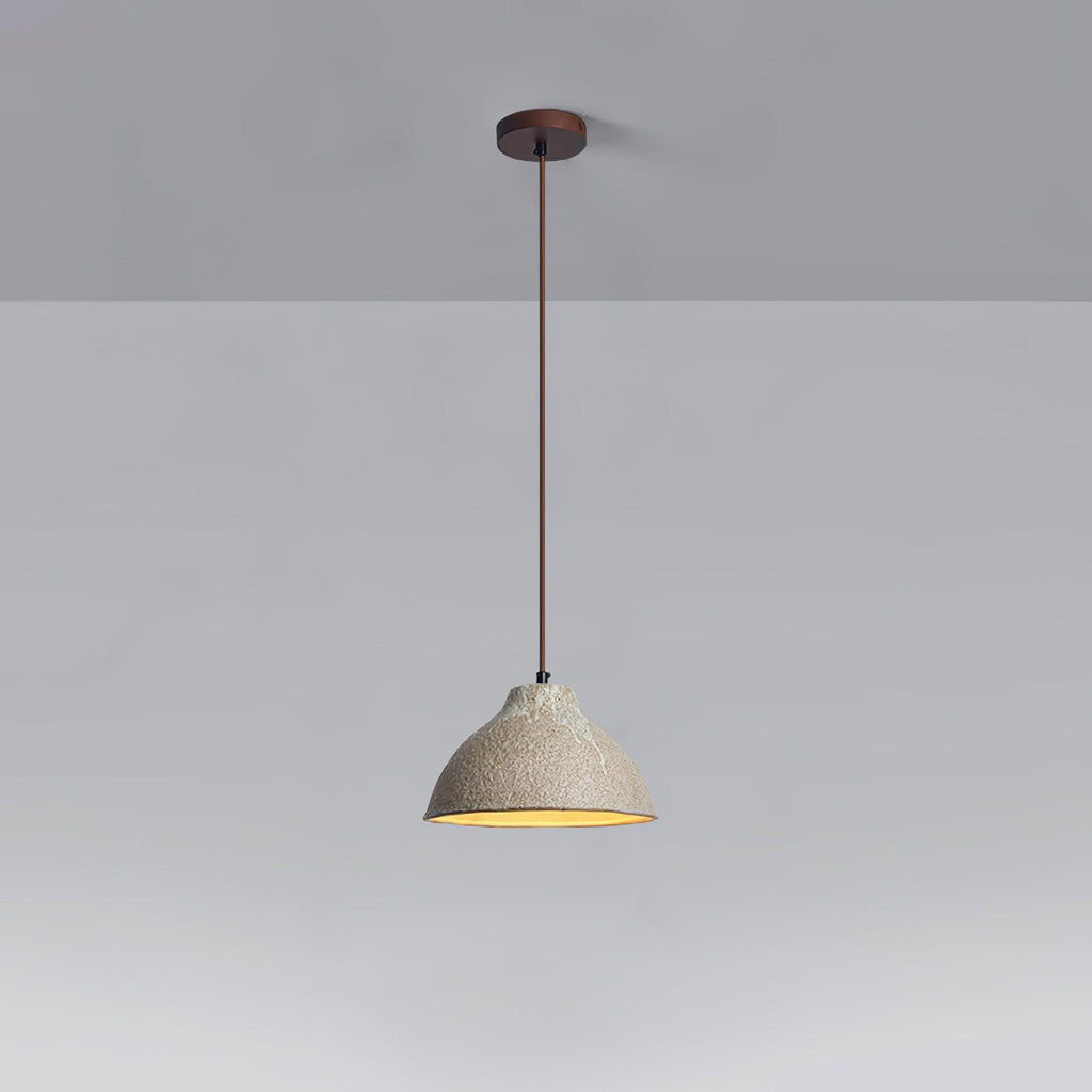 Raku Retro Ceramic Pendant Lamp ∅ 14.2″ x H 8.3″ / Dia 36cm x H 21cm / Grey ceramic & Dark wood Pendant light