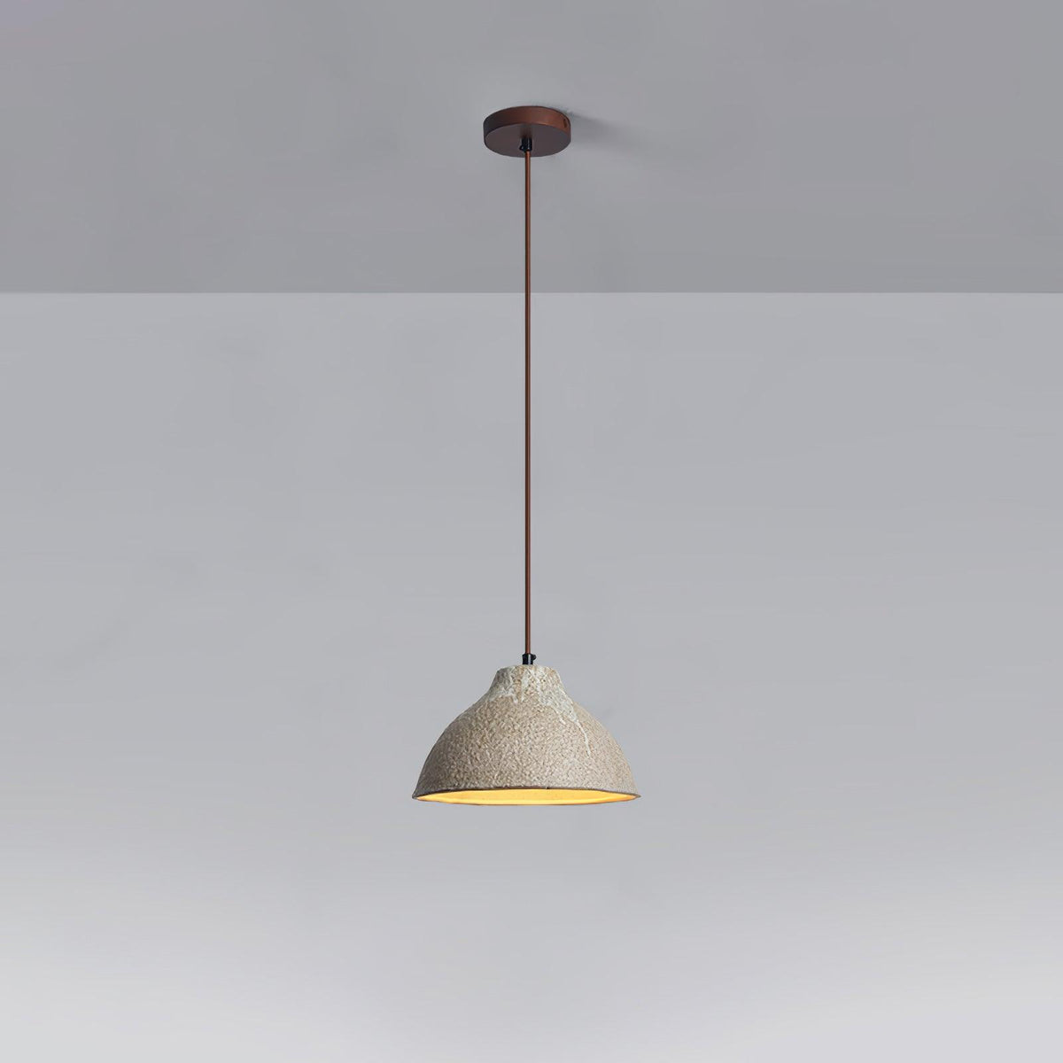 Raku Retro Ceramic Pendant Lamp ∅ 14.2″ x H 8.3″ / Dia 36cm x H 21cm / Grey ceramic & Dark wood Pendant light