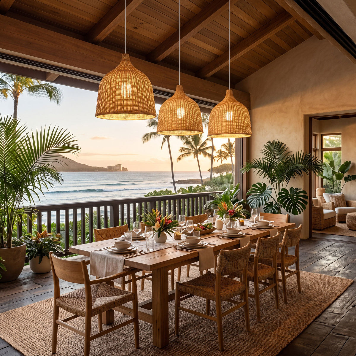 Rattan Bell Pendant Light