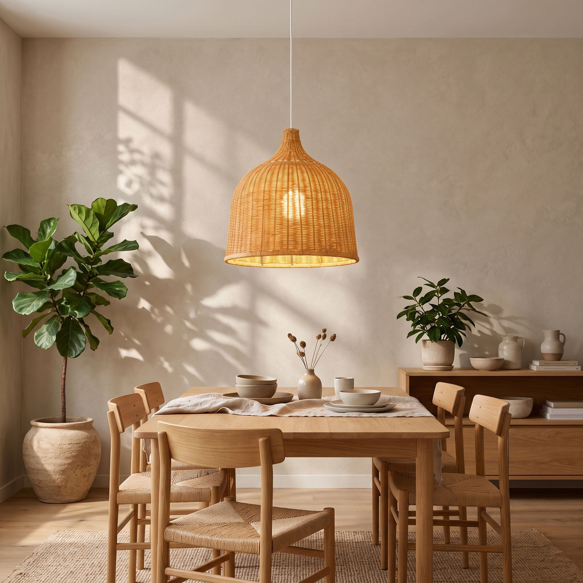 Rattan Bell Pendant Light