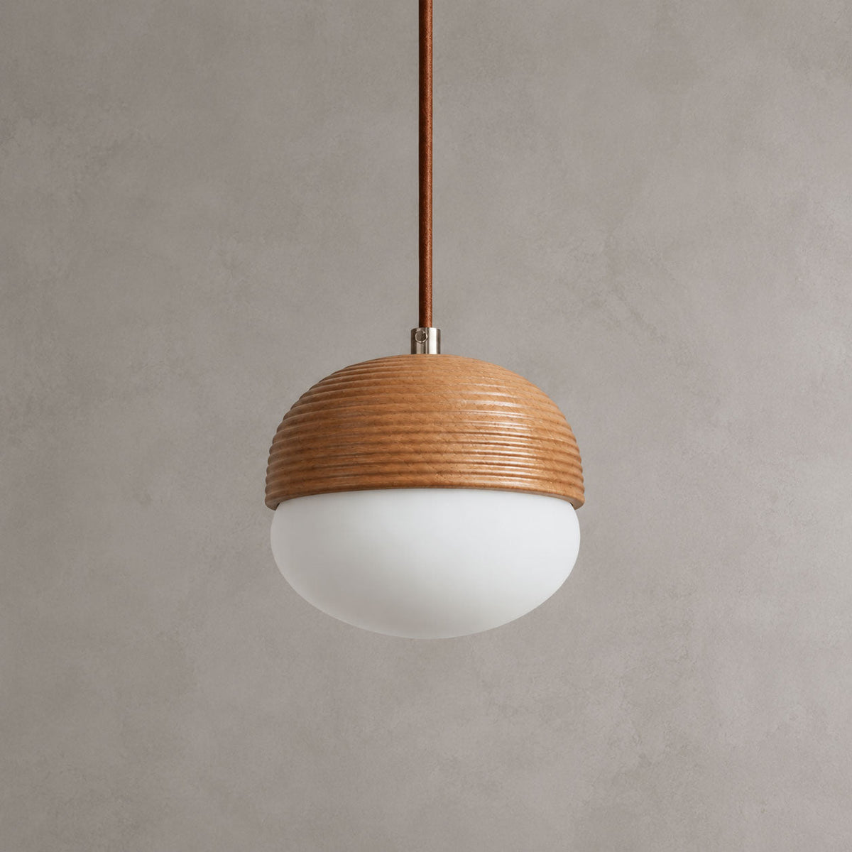 Ribbed Wood Globe Pendant Light