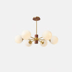 Ribbed Babble Glass Chandelier 6 Heads ∅ 29.5″ x H 14.2″ / Dia 75cm x H 36cm / Brass & Walnut & White Chandelier