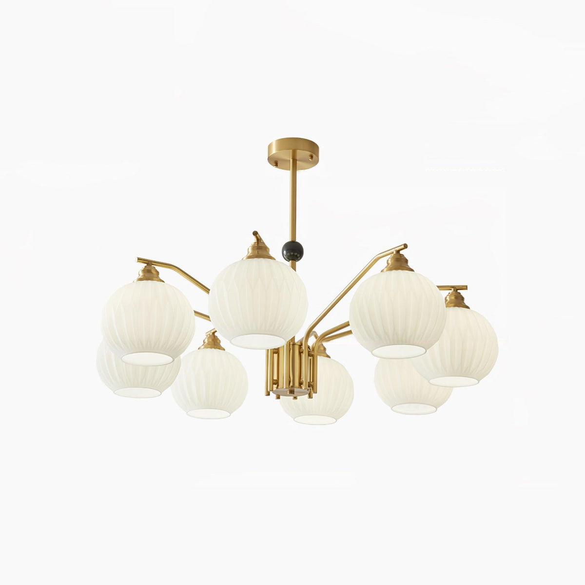 Ribbed Glass Gold Chandelier 8 Heads ∅ 35.4″ x H 17.7″ / Dia 90cm x H 45cm / Brass & White Chandelier