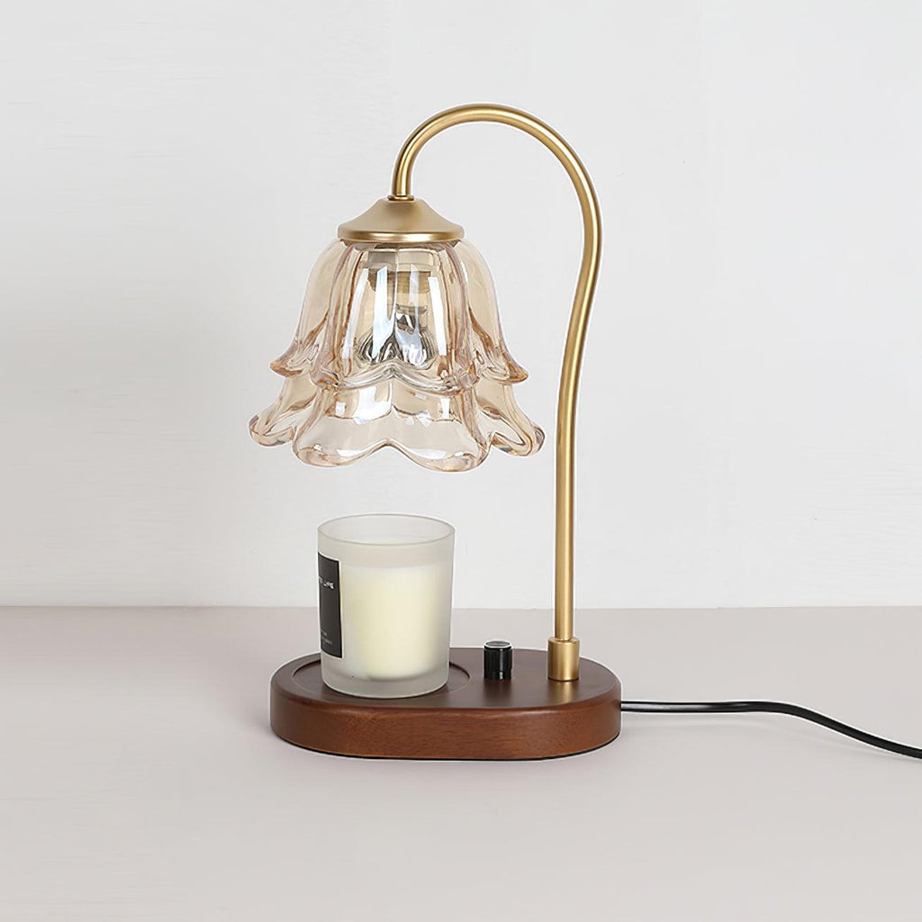 Romantic Warmer Lamp ∅ 6.7″ x H 11.8″ / Dia 17cm x H 30cm / Gold & Walnut & Amber / US plug Table lamp