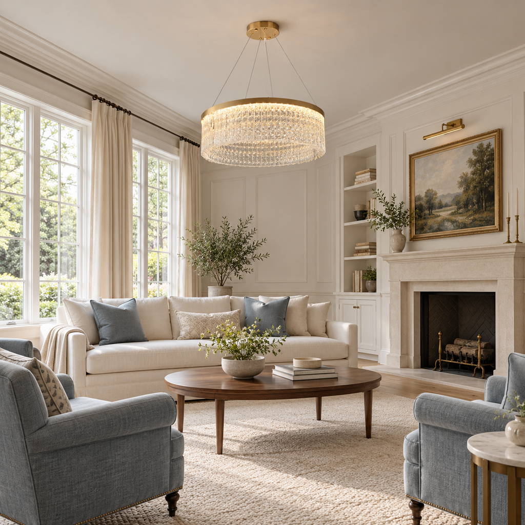 Round Halo Crystal Chandelier