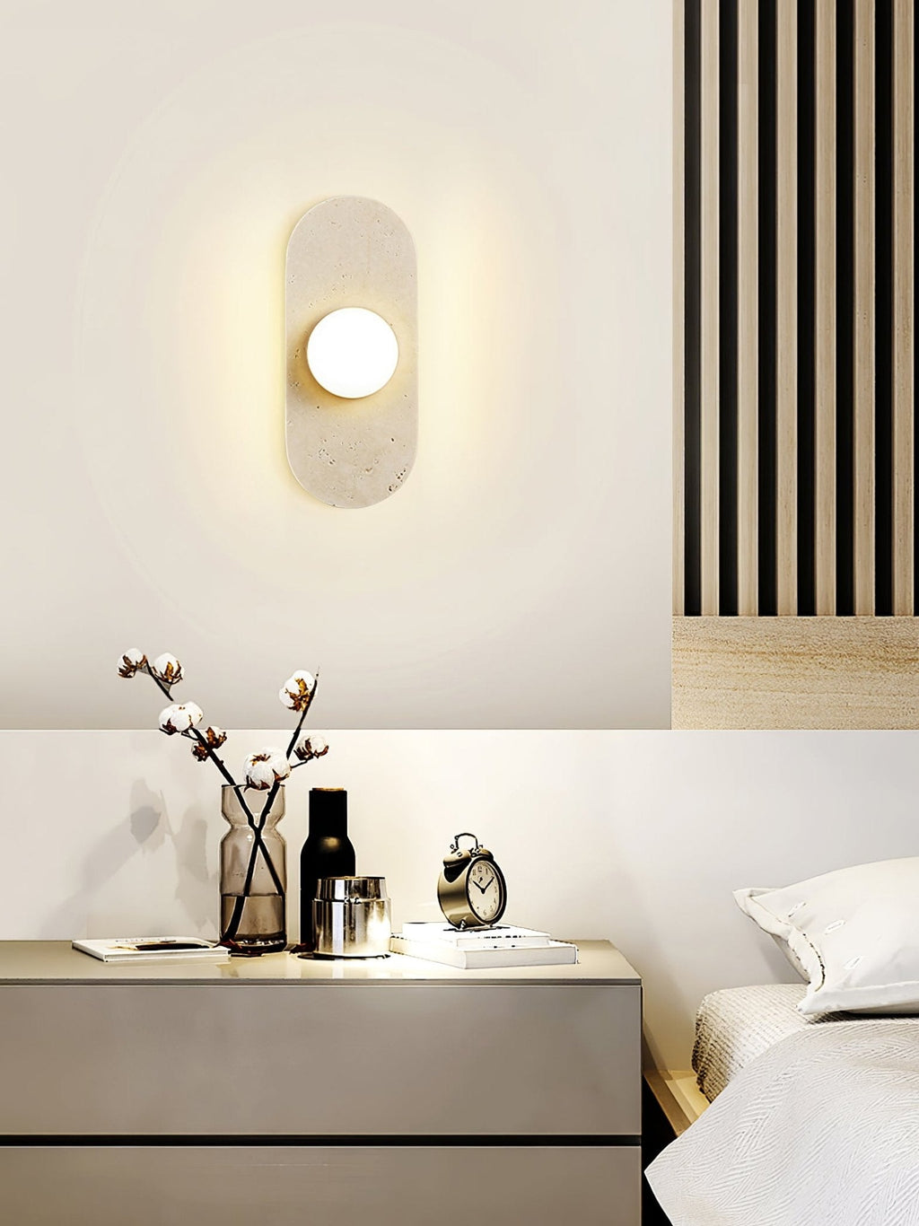 Rounded Travertine Wall Sconce