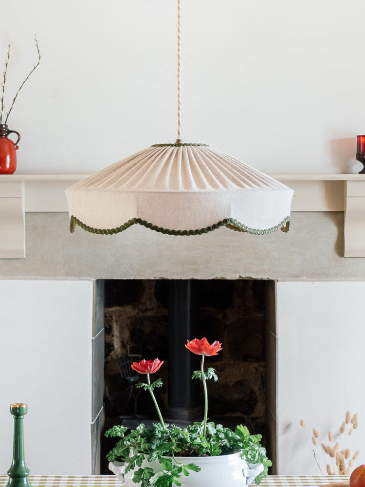 Sage Pleated Linen Pendant Lamp