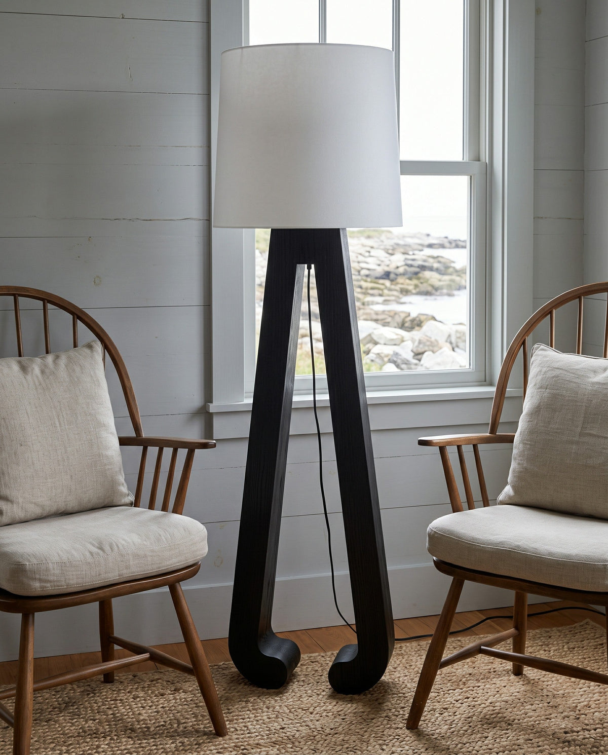 Sculptural A-Frame Wood Floor Lamp