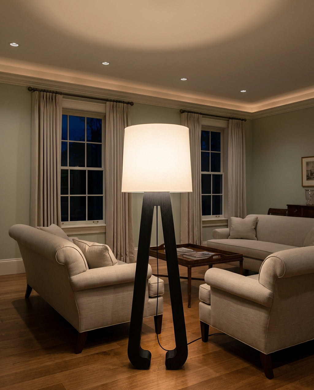 Sculptural A-Frame Wood Floor Lamp