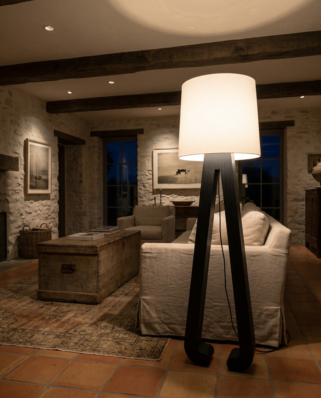 Sculptural A-Frame Wood Floor Lamp