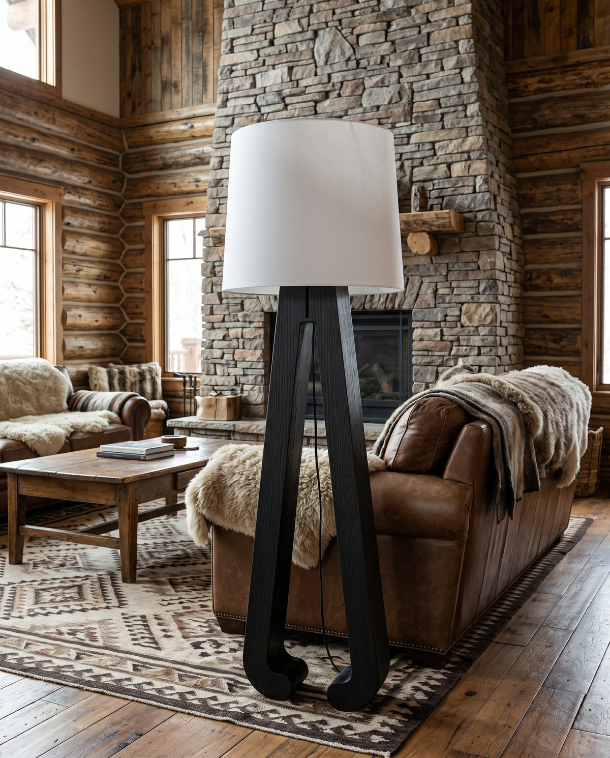 Sculptural A-Frame Wood Floor Lamp