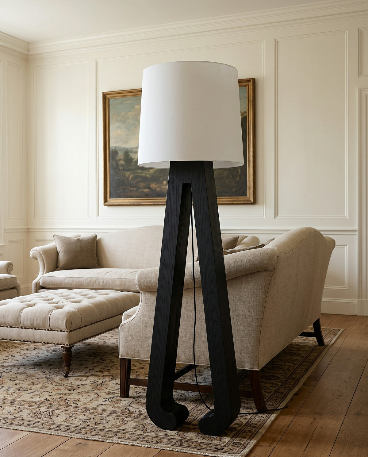 Sculptural A-Frame Wood Floor Lamp