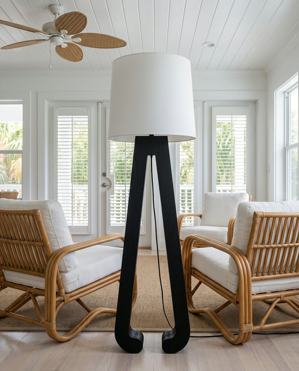 Sculptural A-Frame Wood Floor Lamp